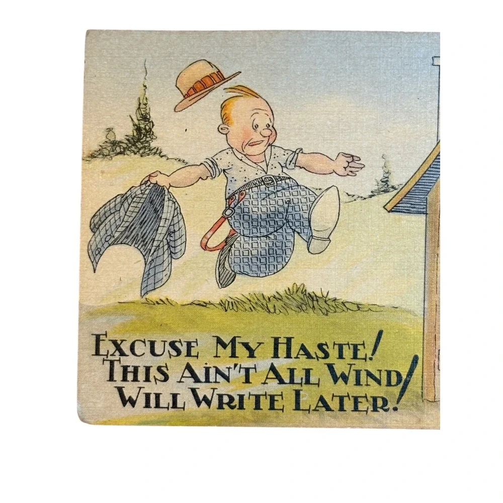 Vintage 1940s Postcard Comic Outhouse Humor Risque Novelty Art Mid-Century